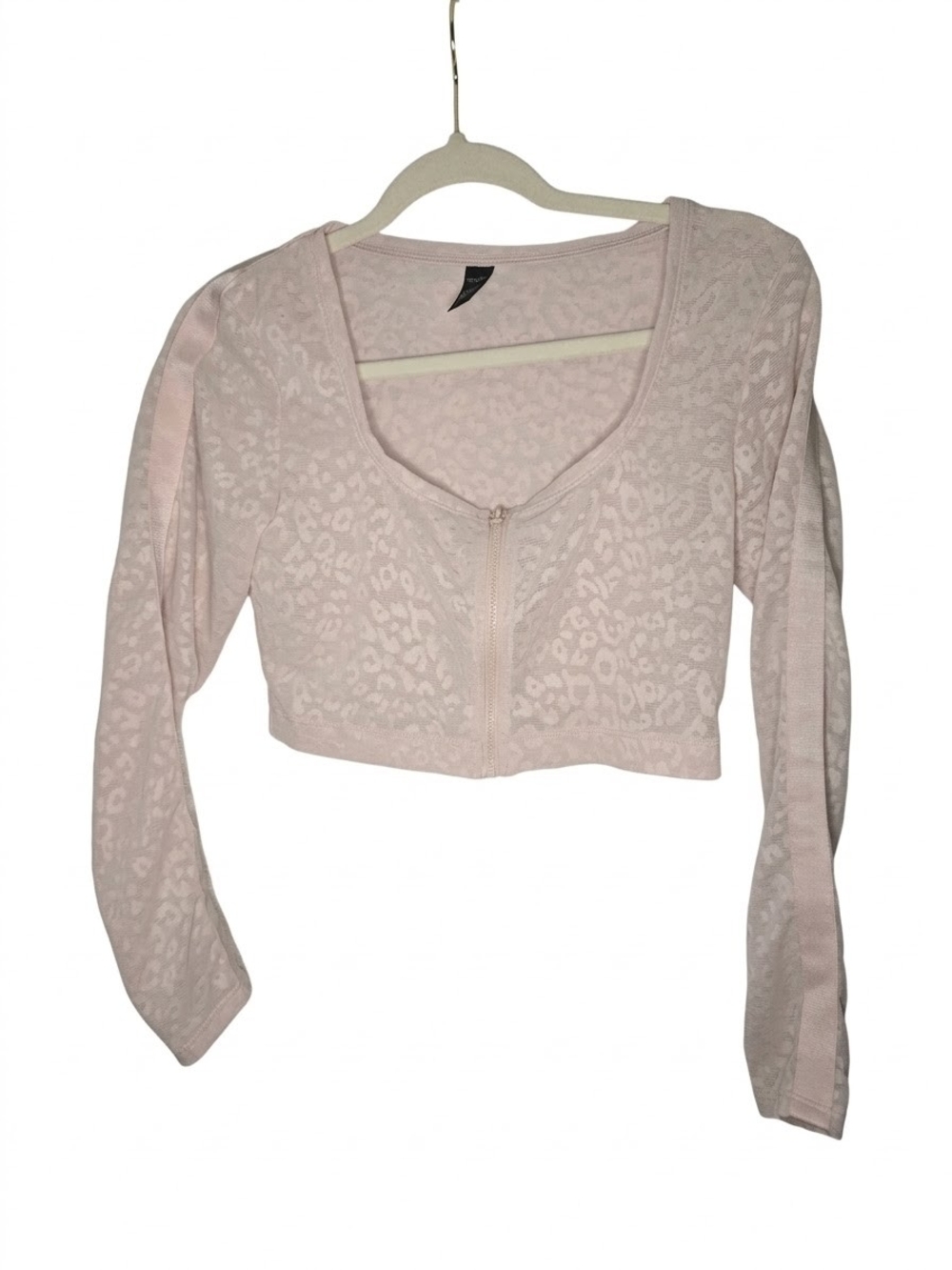 Victoria's Secret Mesh Leopard Print Zip-Front Long-Sleeve Crop Top -M